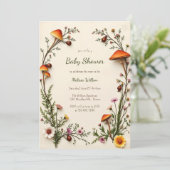Invitation Champignons des bois Baby shower Boho rustique (Debout devant)