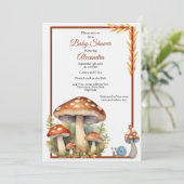 Invitation Champignons des bois Baby shower neutre selon le s (Debout devant)