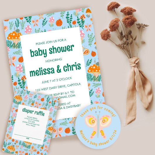 Invitation Champignons d'escargot mignonne BABY SHOWER CUSTOM