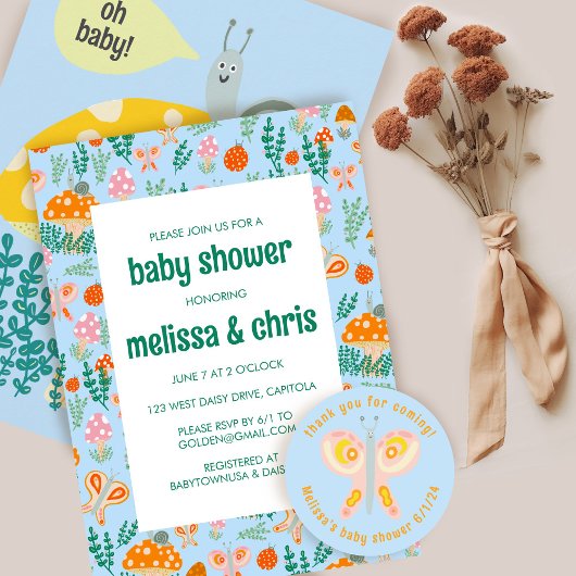 Invitation Champignons d'escargot mignonne BABY SHOWER CUSTOM