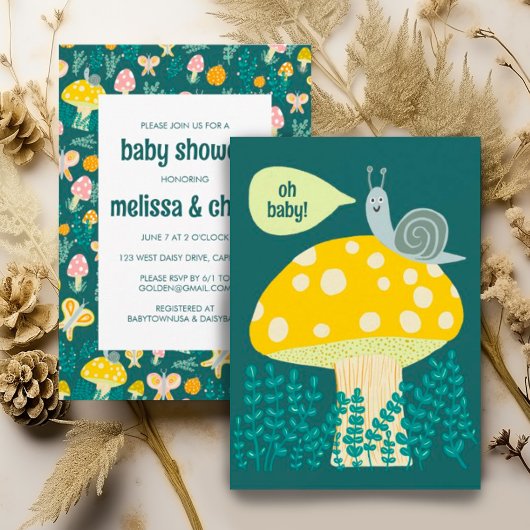 Invitation Champignons d'escargot mignonne BABY SHOWER CUSTOM