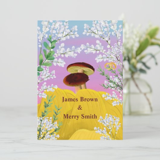 Invitation Champignons en Amour Haystack Fleurs Mariage (Debout devant)