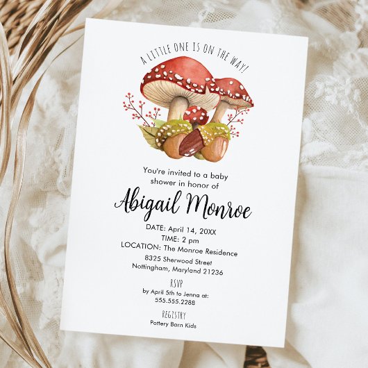 Invitation Champignons et Baby shower d'Acorns