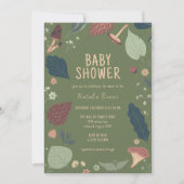 Invitation Champignons et Feuilles | Baby shower vert neutre (Devant)