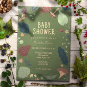 Invitation Champignons et Feuilles | Baby shower vert neutre