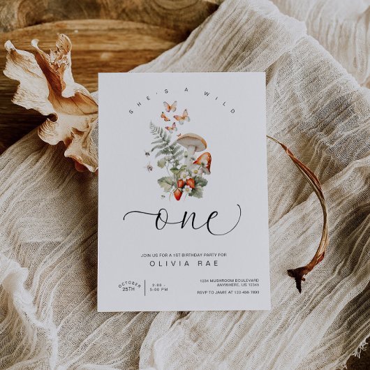 Invitation Champignons et fraises Premier anniversaire