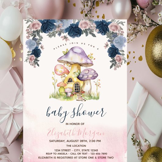 Invitation Champignons Fleurs Colorés Baby Shower 