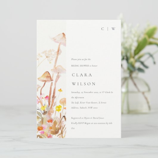 Invitation Champignons fleurs sauvages Fête des mariées botan (Debout devant)