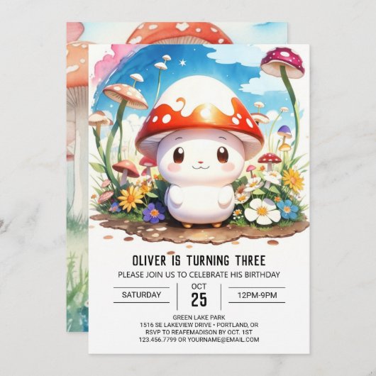 Invitation Champignons géants Boho Bash Anniversaire (Devant / Derrière)