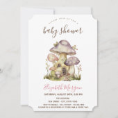 Invitation Champignons Maisons Baby shower à rayures roses (Devant)