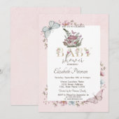 Invitation Champignons mignons Papillons Baby shower rose (Devant / Derrière)