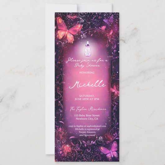 Invitation Champignons Papillon Enchantée Forest Scroll Baby (Devant)