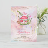 Invitation Champignons Papillons Arc-en-ciel Baby shower Flor (Debout devant)