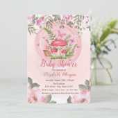 Invitation Champignons Papillons Baby shower Floral (Debout devant)