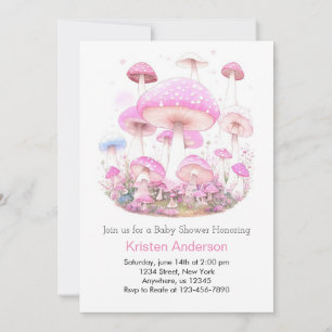 Invitation Champignons roses Blissful Forest Girl Baby shower