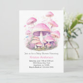 Invitation Champignons roses Whimsical Woodland Baby shower f (Debout devant)