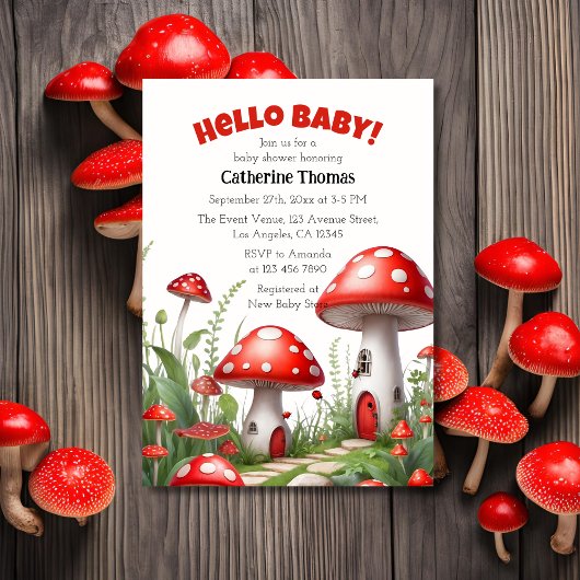 Invitation Champignons rouges Baby shower des bois