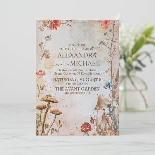 Invitation Champignons rustiques Toadstool Mariage forestier  (Debout devant)
