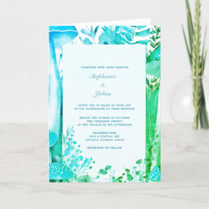 Invitation Champignons Woodland Abstrait Blue Green Boho Mari