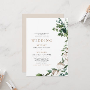 Invitation Champs de coton marron clair et blanc sans parents