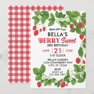 Invitation Champs de Fraises Douce Fête d'anniversaire aux Ba