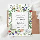 Invitation Champs fleurs sauvages et Baby shower bourdonnant 
