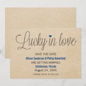 Invitation Chanceux en amour, Date à retenir, Bleu (Devant / Derrière)