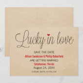 Invitation Chanceux en amour, date à retenir, rouge (Devant / Derrière)
