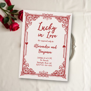 Invitation Chanceux en amour Fête de fiançailles vintage cœur