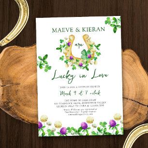 Invitation Chanceux en amour Trèfles et douche de couples au