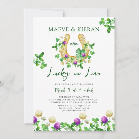 Invitation Chanceux en amour Trèfles et douches de couples au (Devant)