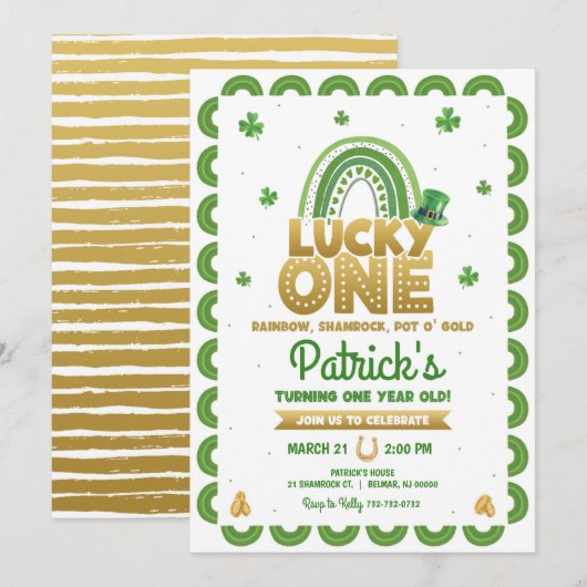 Invitation Chanceux premier anniversaire de la Saint-Patrick (Devant / Derrière)