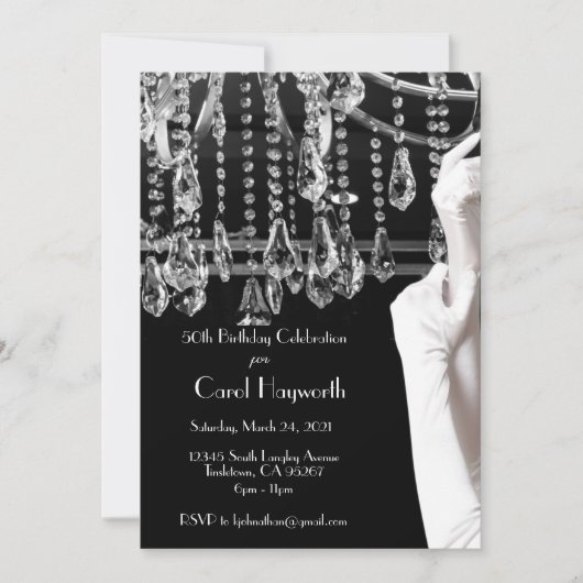 Invitation Chandelier 50e anniversaire Fête Noir Blanc (Devant)