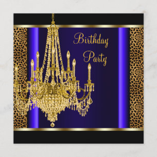 Invitation Chandelier Anniversaire Léopard Bleu Royal Or