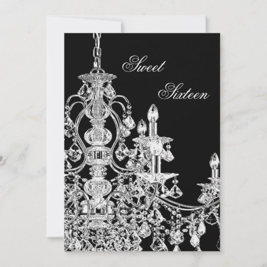 Invitation Chandelier blanc noir Sweet 16 Party (Devant)