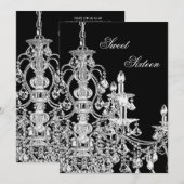 Invitation Chandelier blanc noir Sweet 16 Party (Devant / Derrière)