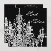 Invitation Chandelier blanc noir Sweet 16 Party (Devant / Derrière)