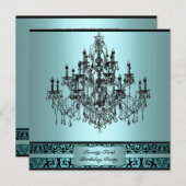 Invitation Chandelier bleu turquoise 21e fête d'anniversaire (Devant / Derrière)