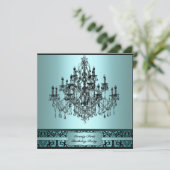 Invitation Chandelier bleu turquoise 21e fête d'anniversaire (Debout devant)