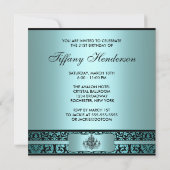 Invitation Chandelier bleu turquoise 21e fête d'anniversaire (Dos)