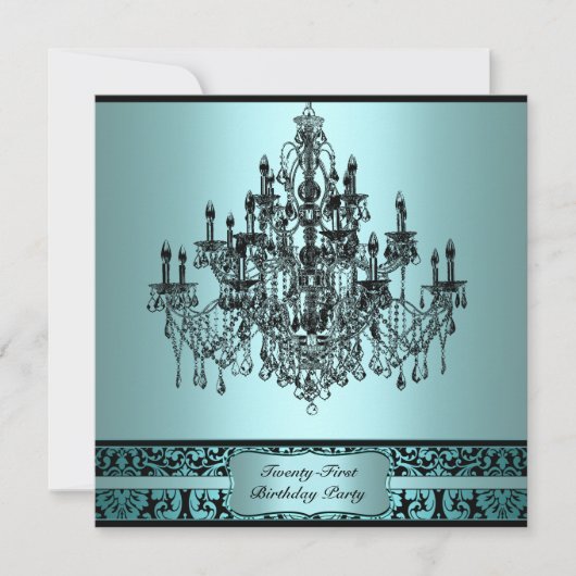 Invitation Chandelier bleu turquoise 21e fête d'anniversaire (Devant)