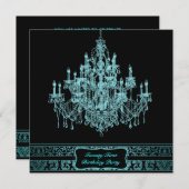 Invitation Chandelier bleu turquoise femmes fête de 21e anniv (Devant / Derrière)