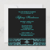 Invitation Chandelier bleu turquoise femmes fête de 21e anniv (Dos)