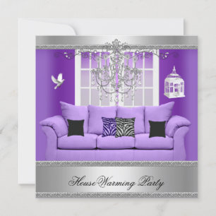 Invitation Chandelier Canapé Violet Argent Fête de Chauffage 