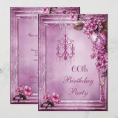 Invitation Chandelier, coeur et fleurs 60e anniversaire (Devant / Derrière)