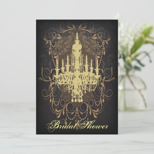 Invitation Chandelier Damask Lime douche vintage (Debout devant)
