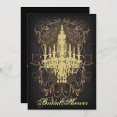 Invitation Chandelier Damask Lime douche vintage (Devant / Derrière)