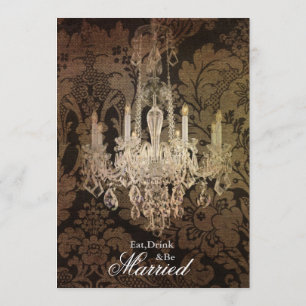 Invitation chandelier damassé rustique mariage Rehearsal Dîne