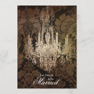 Invitation chandelier damassé rustique mariage Rehearsal Dîne