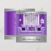 Invitation Chandelier de fête de charme Canapé violet Argent (Devant / Derrière)